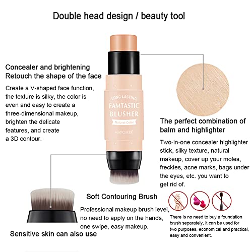 2Pcs Contour Highlight Stick, 2 In 1 Cream Contour Highlight Stick Moisturize Highlighter And Bronzer Pen Contour Stick With Built-In Blending Brush, Long Lasting & Smooth, Blends Easily Face Makeup #TOP1