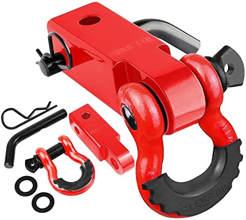 AUTOBOTS Tow Hitch Receiver 2", 45,000 Lbs Break Strength Heavy Duty Receiver with 5/8" Screw Pin, 3/4 Shackle, Towing Accessories for Vehicle Recovery Off-Road Red&Red