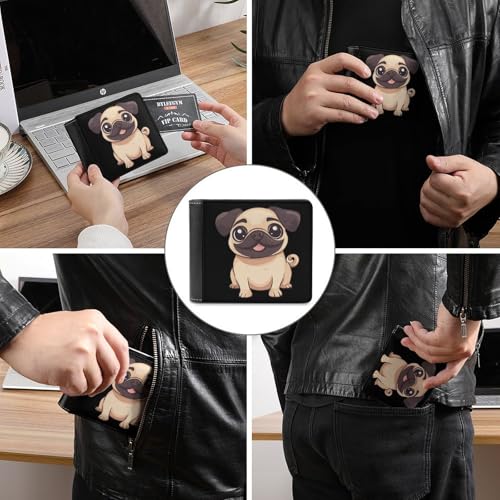 Happy Cute Pug Cute Slim Bifold Wallet for Men Stylish Front Pocket Purse with Card Holder Slots3