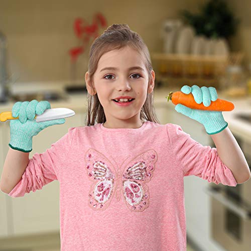 EVRIDWEAR Kid Sized Cut Resistant Work Gloves for Kitchen Use, Crafts, DIY, Garden and Yard works. Children Food Grade Kevlar Safety Gloves for Hand Protection from knives and Scissors M Green