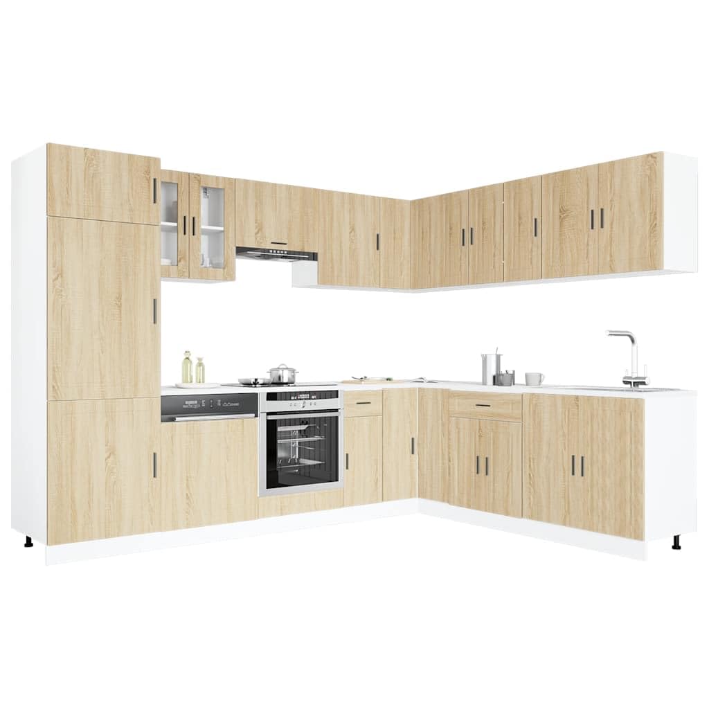 Porto 14-częściowy zestaw szafek kuchennych, sonoma Oak Engineered Wood, wytrzymałe rozwiązanie do przechowywania nowoczesnych kuchni, regulowane stopy