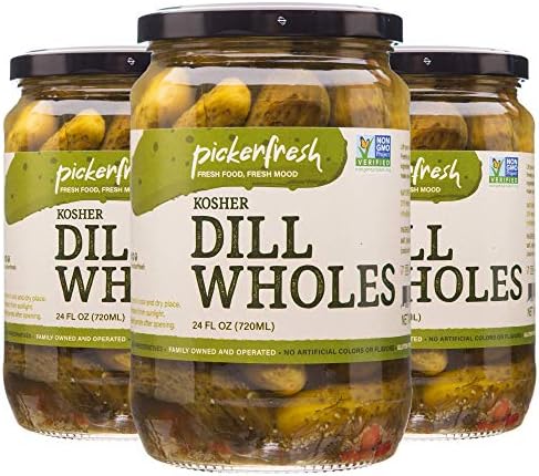 Pickerfresh Kosher Dill Wholes - Large Whole Pickles - Simple Ingredients - Non-GMO, No Artificial Color & No Preservatives - 24 oz (3 Pack)