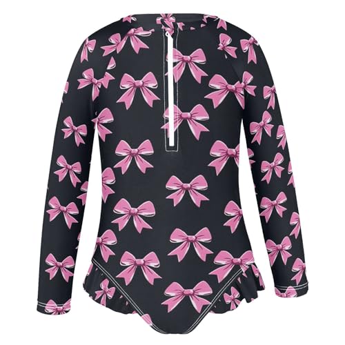 ALAZA Funny Bow Black Girls One Piece Swimsuit Long Sleeve Rash Guard Swimsuits UV 50+ Swimwear Zipper2