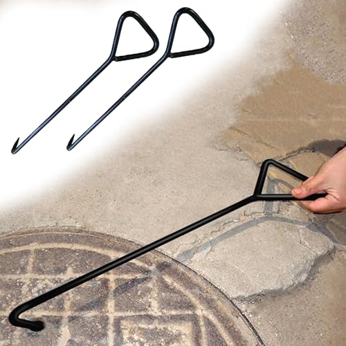 ZIMGOD Set of 2 Manhole Lifting Keys Metal, Black Sewer Cover Lifter for Outdoor, Multipurpose Pulling Hook Tool for Drain Grate/Septic Tank Lids(16mm (5/8