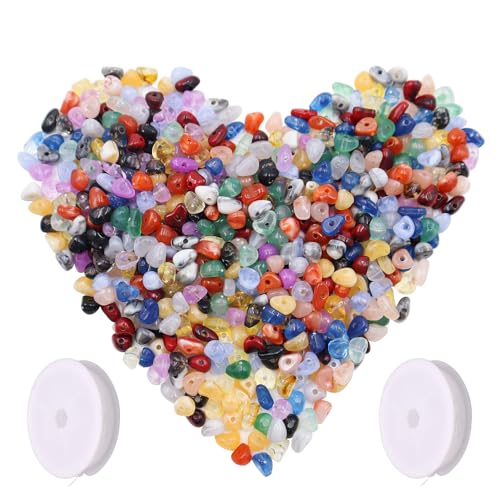 600 Piezas Piedras Preciosas Irregulares Piedras de Viruta con Agujero Piedra de Chip para Joyeria Contiene Alambre de Cristal para Hacer Pulseras Collares Joyas DIY Manualidades