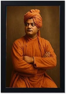 LOOK AT Swami Vivekananda Wall Photo Frame | A4 Size | Pack of 1 | Inspirational Hindu Monk Poster for Office, Study & Home | Framed Plastic Wall Art
