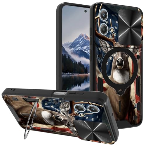 for Motorola Moto G-Stylus-5G-2023 Case, with Slide Camera Cover&Shockproof Bracket, Dual Layer Durable Heavy Duty Protective Cell Phone Case for Moto G Stylus 5G 2023,American Flag Deers