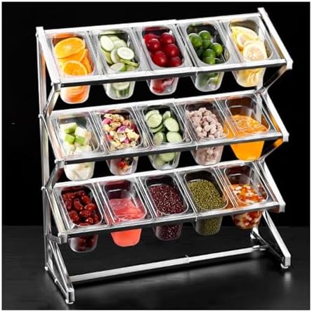 Commercial Spice Rack Set, Seasoning Sauce Salad Jam Ingredients Food Dispenser, Expandable Stainless Steel Condiment Racks Organizer Shelf For Kitchen Pantry Buffet(15 Grids-a)