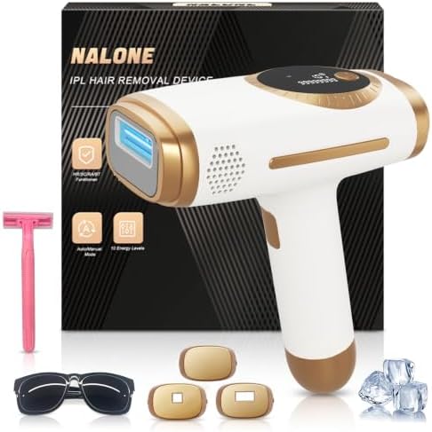 (-38%) 4-IN-1 Haarentfernung Laser mit Gefrierfunktion, NALONE IPL Geräte Haarentfernung mit HR/SC/RA/BT, 10 Stufen,999.999 Blinken Haarentfernungsgerät zu Hause für Ganzkörper (Gold)
