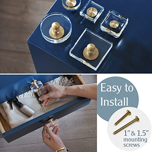 Jerever 2 Pack Acrylic Knobs Large Size Crystal Brass Drawer Pull Clear Cabinet Handle Furniture Hardware For Wardrobe Dresser Kitchen (Square) #TOP4