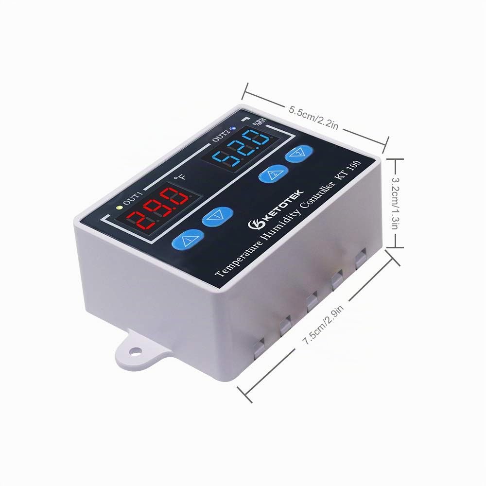 KETOTEK Controlador de Humedad y Temperatura 220V Higrostato Digital con Sonda, Termostato para Terrario Reptil Invernadero Incubadora Humidificador Deshumidificador