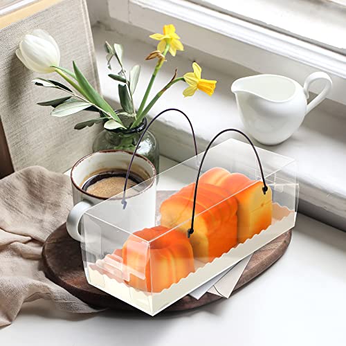 Thenshop 20 Pieces Clear Favor Box 11 X 4.3 X 4 Inch Portable Clear Bakery Cake Boxes With Cardboard And Handle Cake Roll Container Bakery Take Out Containers Food Storage Holder For Birthday Wedding #TOP4
