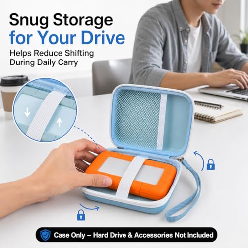 Image of ALKOO Case for LaCie Rugged Mini 1TB /2TB /4TB /5TB External Hard Drive | Portable HDD Holder, Cable Pocket, SD Card Storage, for Photographers, Creators, Students, Office, Travel, Case Only, Bule