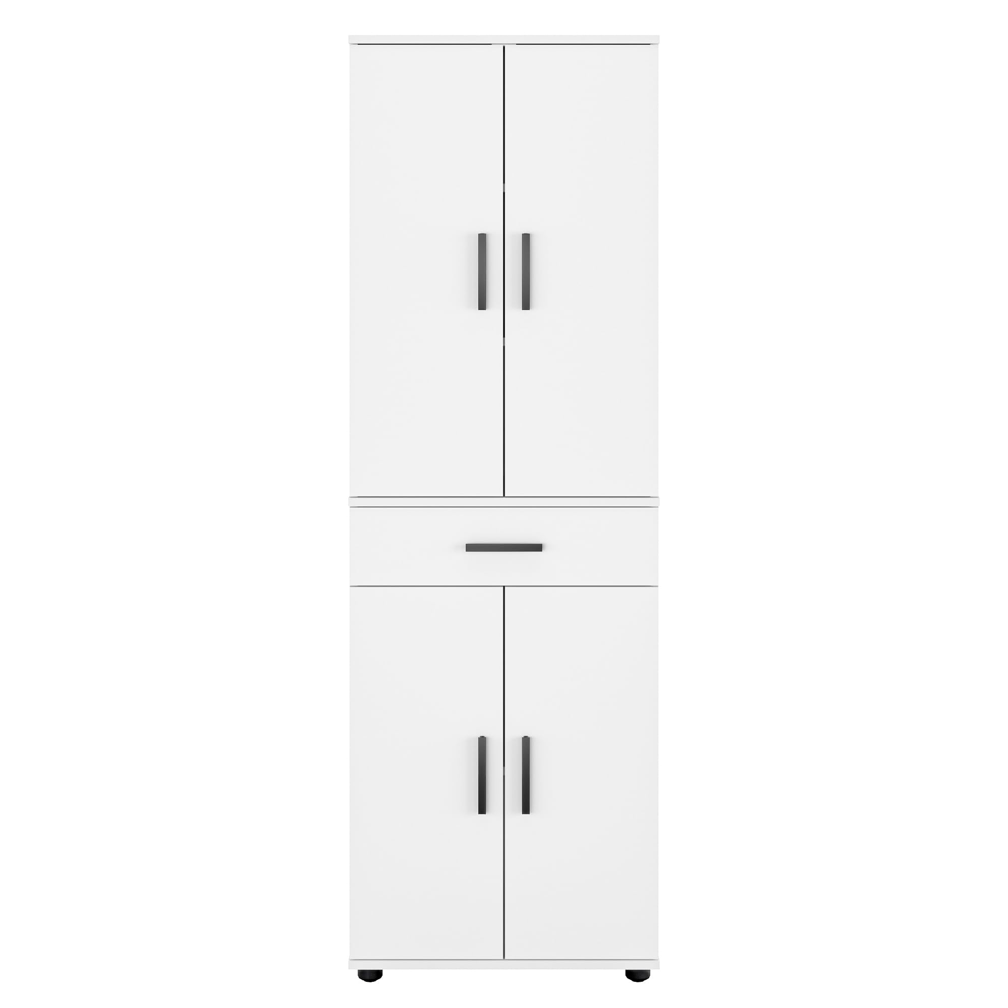 KOMTO Mehrzweckschrank 60 cm Breit - Schrank Weiß, Kleiderschrank mit 1 Schublade, Hochschrank, Büroschrank, Bücherschrank mit 4 Türen | Porto 180 х 34 х 60 cm