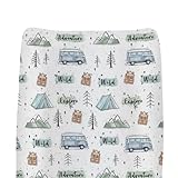 Adventure Camping Summer Baby Changing Pad Covers for Boy Girl Boho Camp Car Trees Fitted Changing Table Mats Summer Nature Wildlife Soft Diaper Changing Pad Sheets for 32''×16'' Contoured Pad