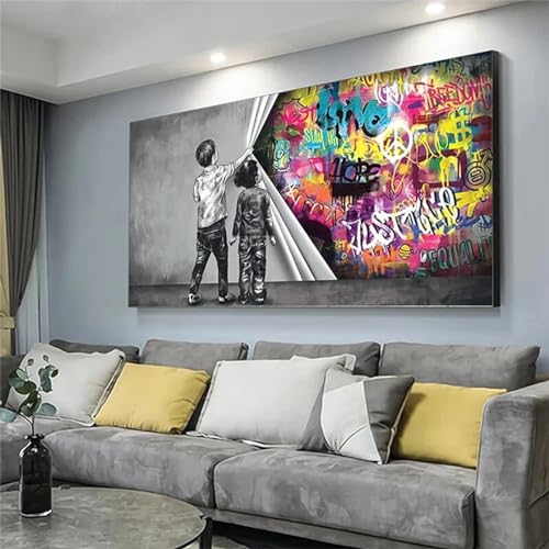 Tableau graffiti trouver l'amour pour salon moderne et grand mur de maison