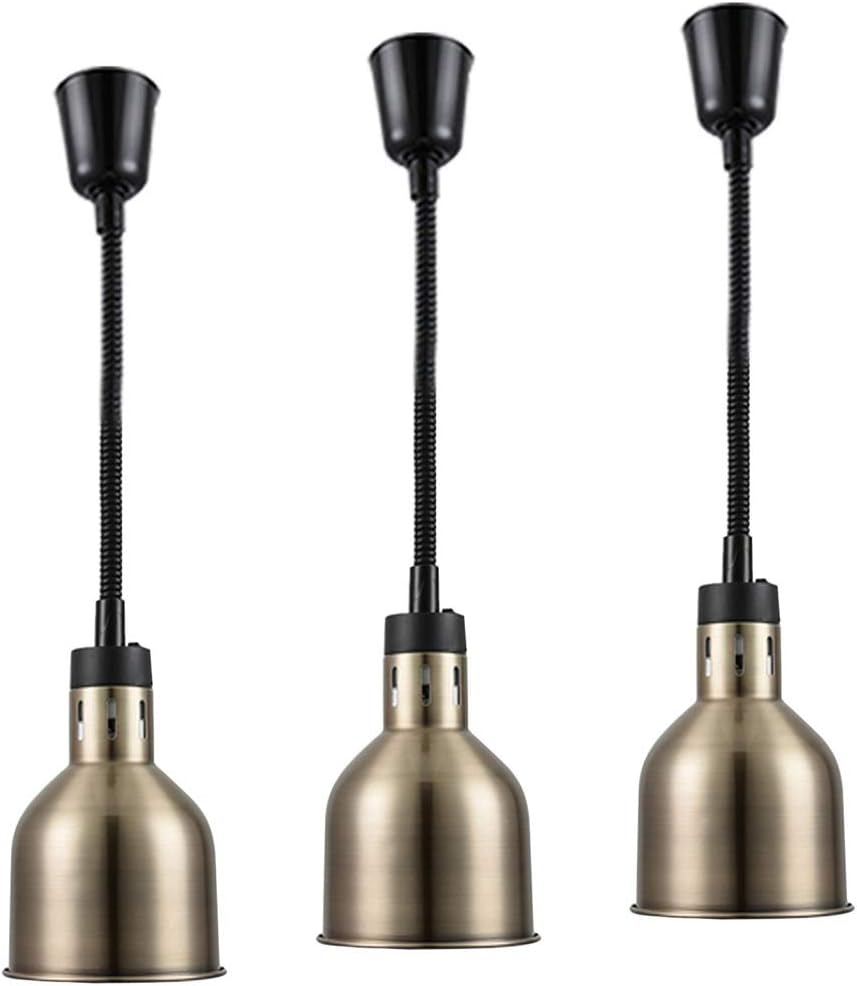 フードウォーマーランプ 家庭用電球とスイッチ付き食品加熱ランプ、自立式業務用フードウォーマー、高さ調節可能、表面メッキ（ブロンズ）