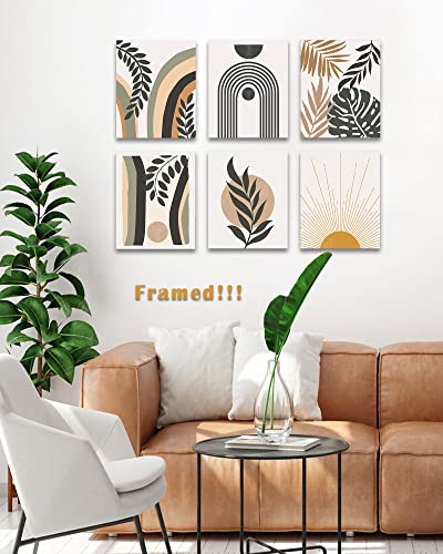 Boho Wall Art , Minimalist Wall Art , Boho Room Decor, Mid Century Modern Framed Canvas Wall Art, Abstract Boho Wall Decor, Bohemian Moon Phases Wall Painting For Living Room Bedroom Kitchen Office Home Decor Set Of 6, 8X10In (Framed) #TOP2