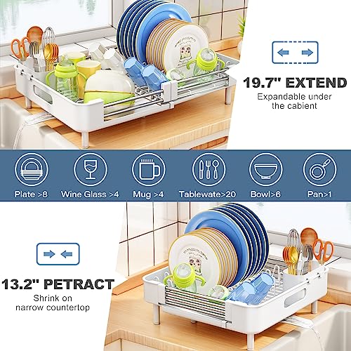 Dish Drying Rack For Kitchen Counter, Expandable Dish Drying Rack For Small Counter Space - Large Dish Drying Rack With Drainboard - Dish Drainers For Couple Single Family And Apartment White #TOP6