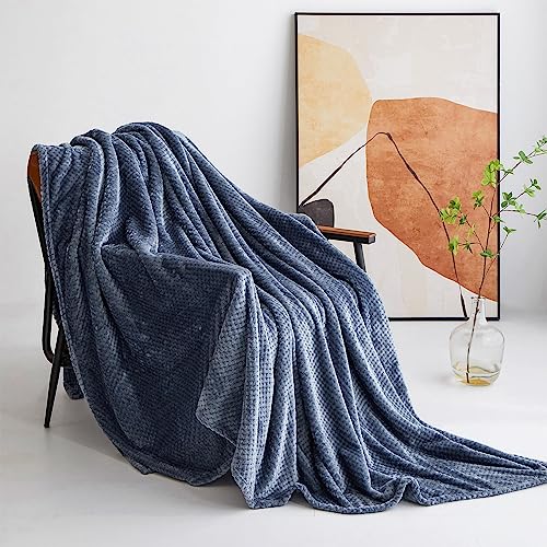 DUOAIKE Flannel Fleece Blanket, Luxury Throw Blanket Waffle Fleece Throw Blanket Super Soft Lightweight Warm Cosy Fleece Throws queen fleece blanket (Grey-blue, 150 * 200)