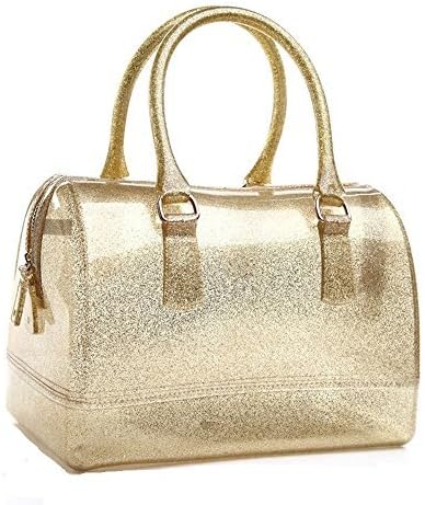 Ladies Summer Jelly Pillow-shaped Top Handle Handbag Candy Color Transparent Crystal Purse (Shining Gold)