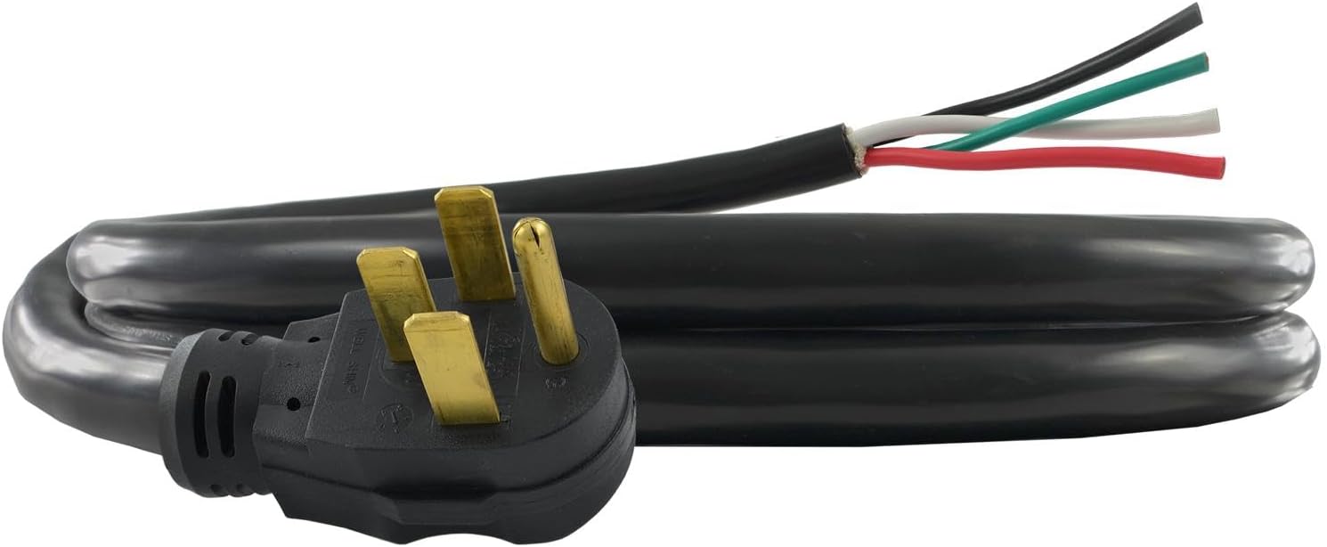 Conntek 14300 RV Power Cord 4-Foot RV 50 Amp Male Plug To Bare Wire , Black