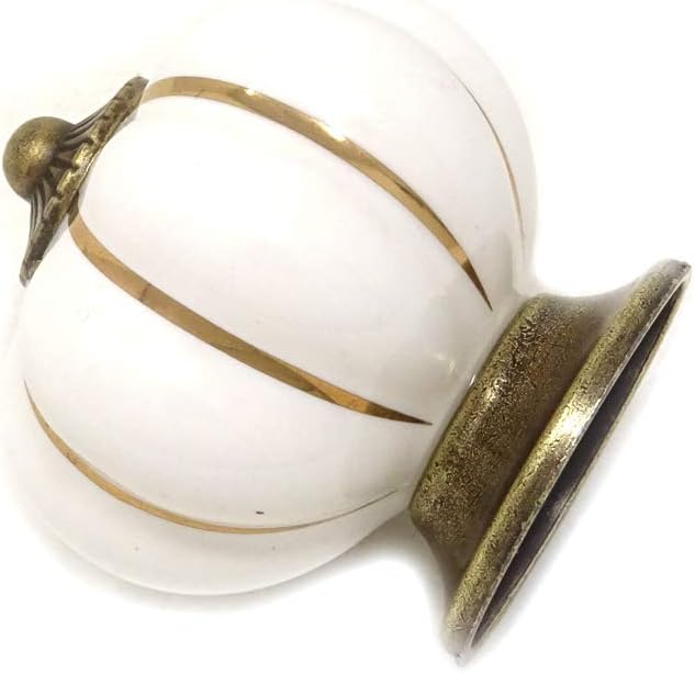 yueton 6Pcs 40mm Creamy Colored Antique Brass Pumpkin Ceramic Knobs Kitchen Cabinet Retro Vintage Door Drawer Handles Pulls for Dresser Cupboard Wardrobe