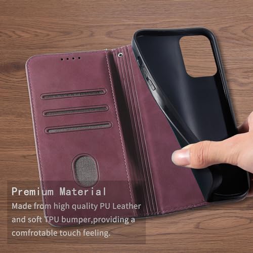 Image of Wallet Case for Motorola Moto G Power 5G (2024) 6.7 inch - PU Leather Strong Magnetic Folio Phone Cover with Card Holder Slots, Flip case for Moto G Power 5G 2024, Wine Red