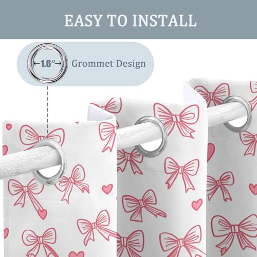 Bow Curtains Bedroom, 66x72 - Pink Heart Girly Blackout Curtains & Decor, Living Room, Eyelet Patterned Window Drapes, 72 Inch Drop 2 Panels (JZE62) - Image 5