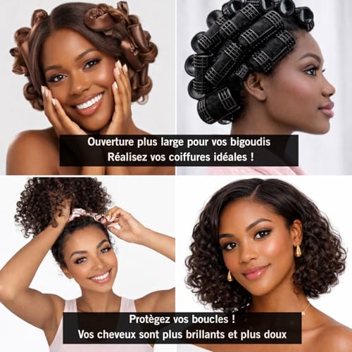 Bonnet de Nuit en Soie Naturelle de Mûrier- Femme-19 Mommes-Extra Large-Bandeau élastique– Charlotte- Foulard De Sommeil- Pour Cheveux Secs Cassants bouclés Afro Crépus– Night Silk Sleeping Cap (Noir) – vue 3