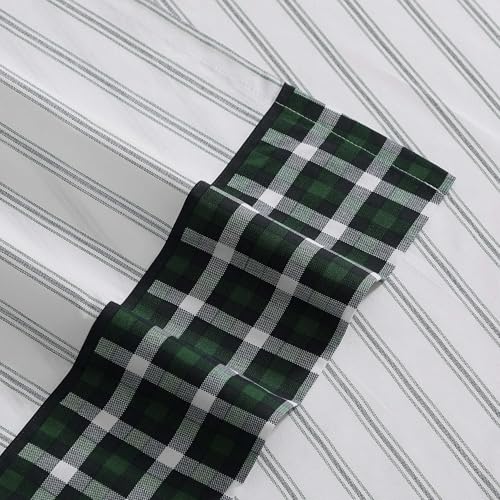 Image of Tommy Hilfiger - Full Size Sheets Set, Crisp & Tailored Cooling Sheets with a Cotton Percale Lightweight Feel - Bed Sheets with Matching Pillowcases & Fitted Sheet (Cass Park Mix Green)