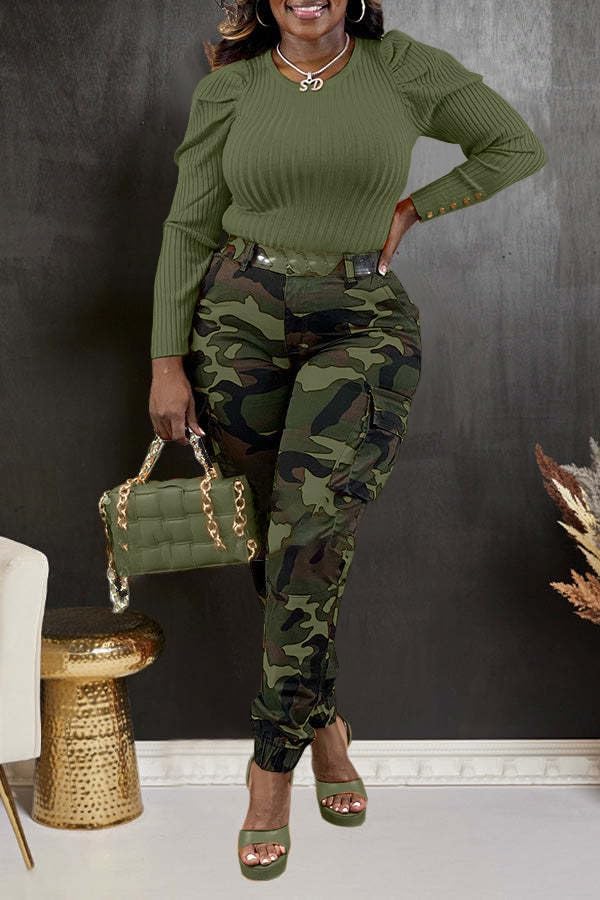 Woman's Casual Camouflage Camo Cargo Long Pants with Pockets2