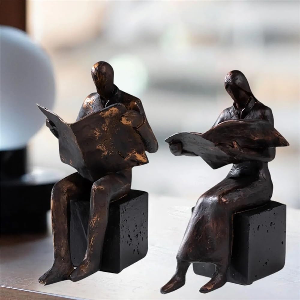 Fermalibri in Resina con statuina da Lettura, Scultura for mensole, scrivania da Ufficio Supporti per fermalibri(Woman)
