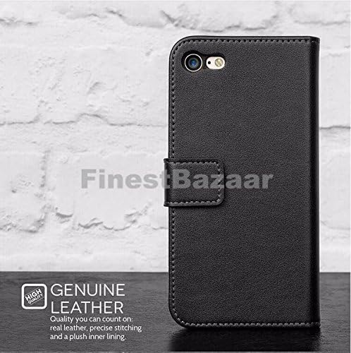 FinestBAZAAR Apple iPhone Leather Case, Leather Wallet Case + [Kickstand] [Card Slots] [Magnetic Closure] Flip Notebook Cover Case for iPhone 5 / 5s / Se Brown