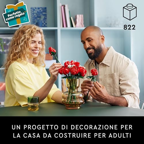 Botanicals Bouquet di Rose - Set di Fiori Finti con 12 Rose da Costruire, Hobby Creativi per Adulti, Decorazione di Natale per Casa, Idea Regalo per Donna o Uomo dalla Collezione Botanica 10328 - Lego - Immagine 1
