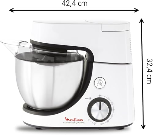 Moulinex Robot pâtissier, Capacité bol 4,6 L, 8 vitesses + Pulse, Technologie Fouet Whisk pour un fouettage parfait, Batteur et pétrin en fonte d'aluminium, 1100 W, Masterchef Gourmet blanc QA510110 - 7