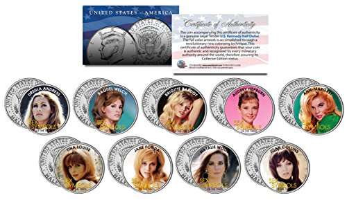 1960s SEX SYMBOLS Colorized JFK Half Dollar 9-Coin Set Hepburn & Brigitte Bardot