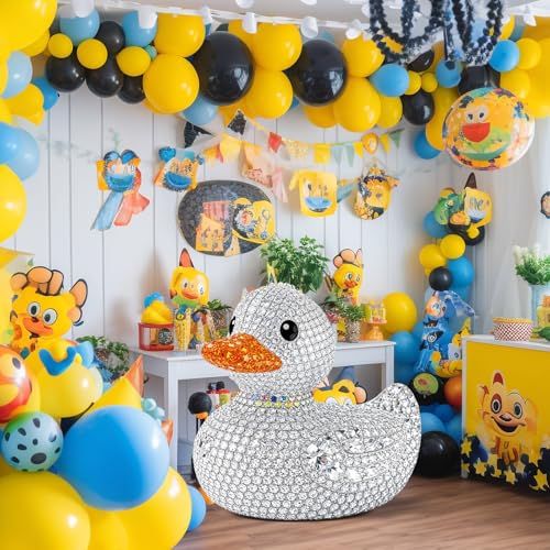Image of Geelin 4 ft Rhinestone Duck Cardboard Cutout Standup Bling Theme Party Decoration Life Size Giant Rubber Duck Backdrop Photo Prop for Shiny Birthday Baby Shower Wedding Party Decoration Supplies