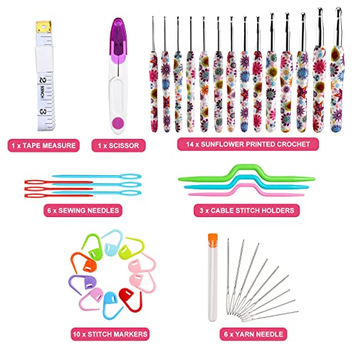 Looen Crochet Hooks Set, 14 Sizes 2.25mm(B)-10mm(N) Ergonomic Handle for Arthritic Hands, Soft Rubber Grip Knitting Needles Kit for Crochet Beginners, Knitting Enthusiasts(Purple)