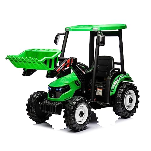 Image of Kidsera 24V Kids Ride On Tractor w /Front Loader Remote, Dual Motor, Green