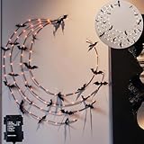 Hairui Lighted Halloween Garland with Bats Battery Operated with Timer, Black Garland with Lights 6FT 80 Orange and Warm White Fairy Lights 10 Functions for Wall Room Porch Halloween Decor