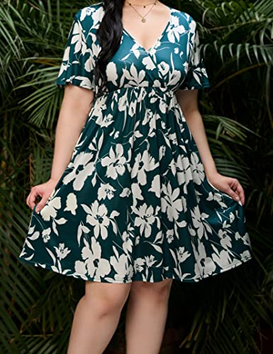 Image of ShopWonder Plus Size Dress Women's V Neck A-Line Knee Length Wrap Swing Dresses Plus Size A Line Party Mini Dress