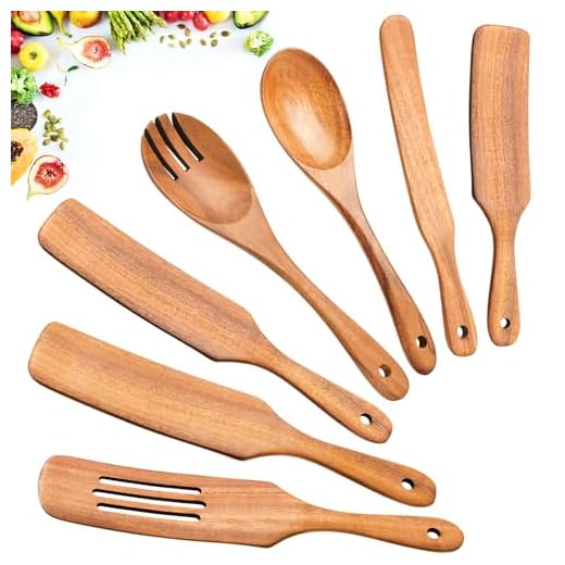 Spurtles Kitchen Tools As Seen On TV, 7Pcs Wooden Spurtle Set Spatula Set, Natural Premium Acacia Wooden Spoons for Cooking Heat Resistant Cooking Utensil for Nonstick Cookware, Salad, Mixing, Serving