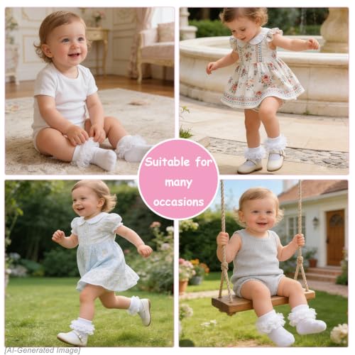 Image of Epeius Baby-Girls Eyelet Turn Cuff Ruffle Lace Socks Triple Lace Dressy Socks Newborn /Infants /Toddlers 3 /5 Pairs