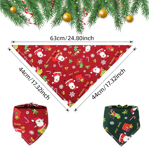 WUSJCOF 2 Stück Weihnachten Hund Halstuch, Bandana Schal Dreieck Lätzchen, Kopftücher für Weihnachts Haustier Kostüm Zubehör, Hundehalstuch Bandanas für Kleine Mittelgroße Welpen Katzen (Rot Grün)