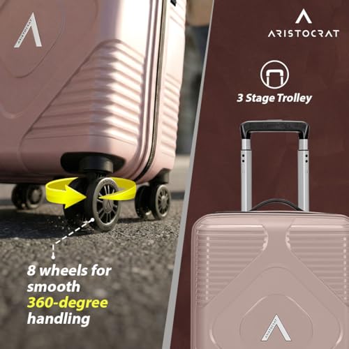 Image of Aristocrat Crystal Set of 2 Trolley Bag 55 & 66cm | S+M | Hard Luggage | 8-Wheel Suitcase for Travel | Combination Lock with Anti-Theft Zipper | Polypropylene | 3 Years International Warranty (Pink)
