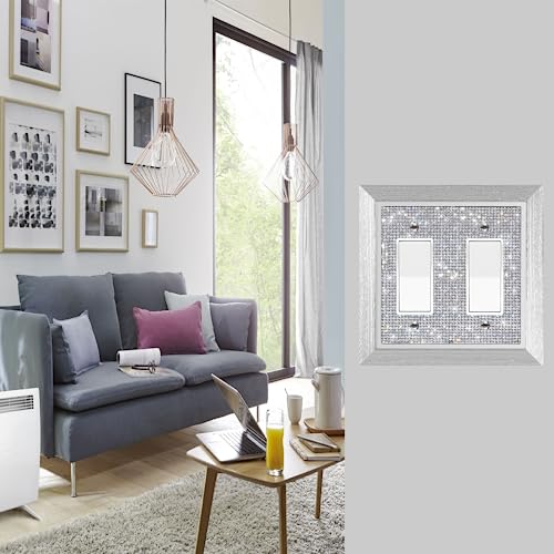 Image of Silver Shiny Silver Rhinestones Light Switch Cover Plate Outlet Covers Decorative Wall Plate Wall Socket Imitation Wood Grain Wall Plates For Electrical Outlets
