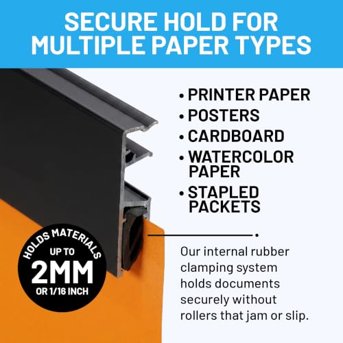 Image of AS Hanging 6ft Paper and Poster Hanger Rail (2x3ft Rails) - Black | Aluminum poster rail with No-Jam grip for paper to 2mm card. Damage-free Click & Connect for home, office & school.