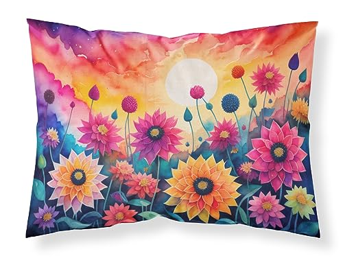 Caroline's Treasures DAC1426PILLOWCASE Dahlias in Color Fabric Standard Pillowcase Lightweight Super Soft Easy Care Decorative Artwork Pillowcase, Standard