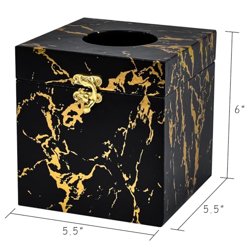 Black and Gold Marble Tissue Box Cover for Kleenex Box, Modern Elegant Tissue Box Holder with Lock for Bathroom, Bedroom, and Living Room, Square Shape Toilet Tissue Holder Organizer - Image 4